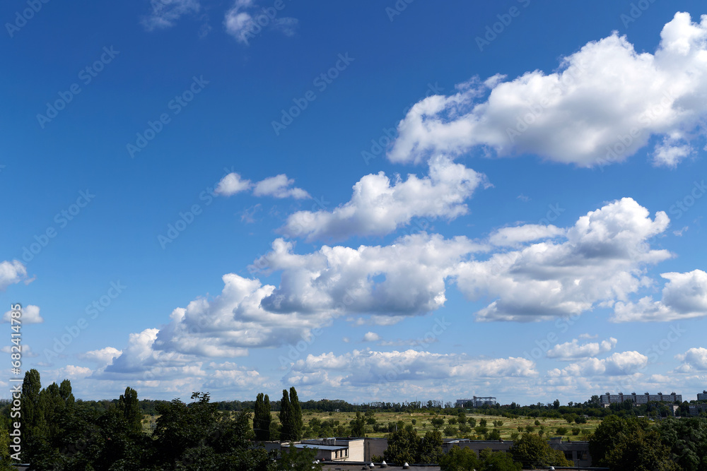 Clouds in the sky above the ground, meteorological science, skyward view