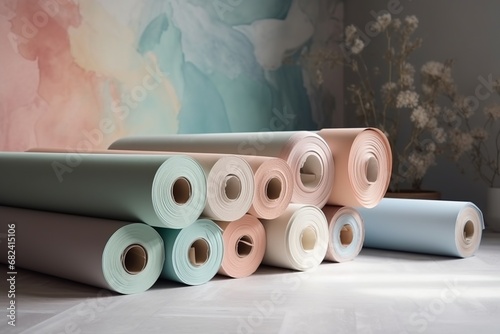 group of wallpaper rolls for home renovation