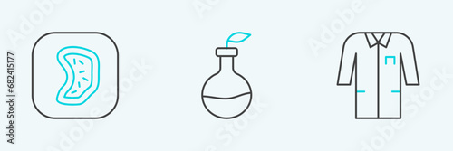 Set line Laboratory uniform, Bacteria and Plant breeding icon. Vector