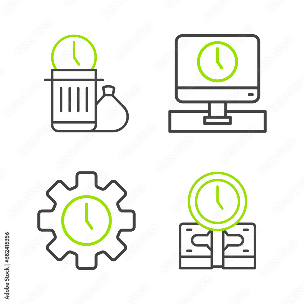 Set line Time is money, Management, Monitor time and Waste of icon. Vector Set line Time is money, Management, Monitor time and Waste of icon. Vector