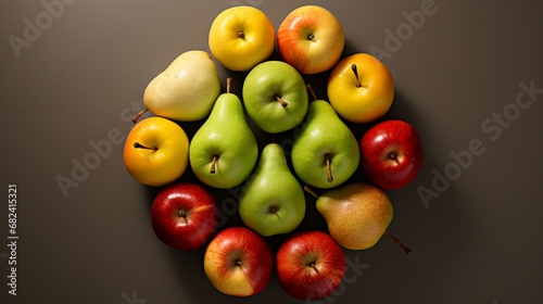 an image of apples and pears arranged in a Yin and Yang symbol for balance and beauty