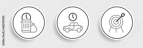 Set line Target sport, Waste of time and Time to travel icon. Vector