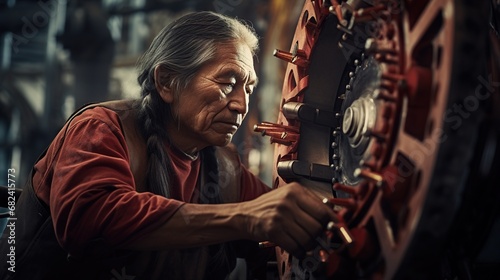 Native American Indigenous in professional engineers, electricians, mechanics, operators and technicians setting. Indigenous people in leadership positions. photo