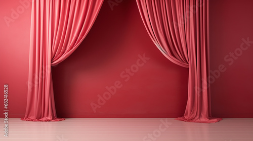 Abstract still life elegance red curtain with empty wall