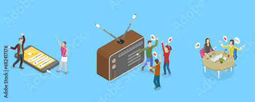 3D Isometric Flat Vector Illustration of Podcast Making , Audio Podcasting