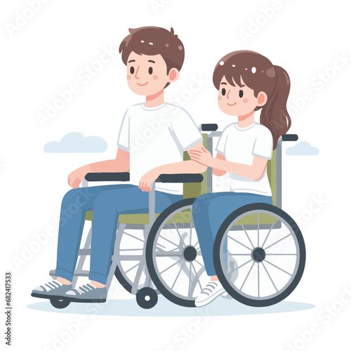 Man and woman in wheelchair on white background VECTOR
