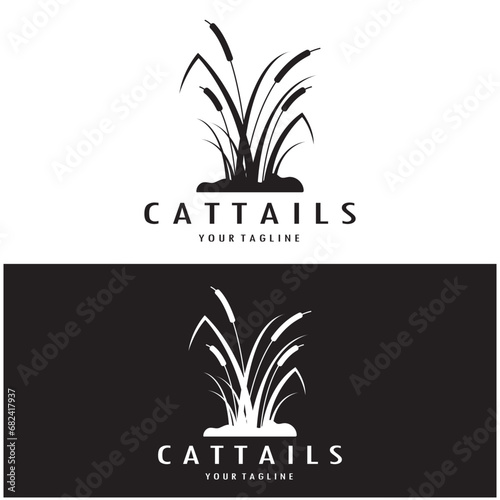 cattails or river reed grass plant logo design, aquatic plants, swamp, wild grass vector