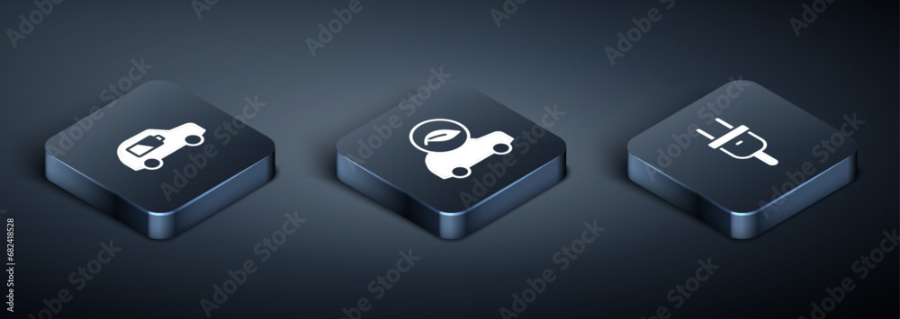 Set Isometric Electric car, plug and Eco icon. Vector Set Isometric Electric car, plug and Eco icon. Vector