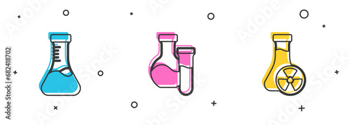 Set Test tube, and with toxic liquid icon. Vector