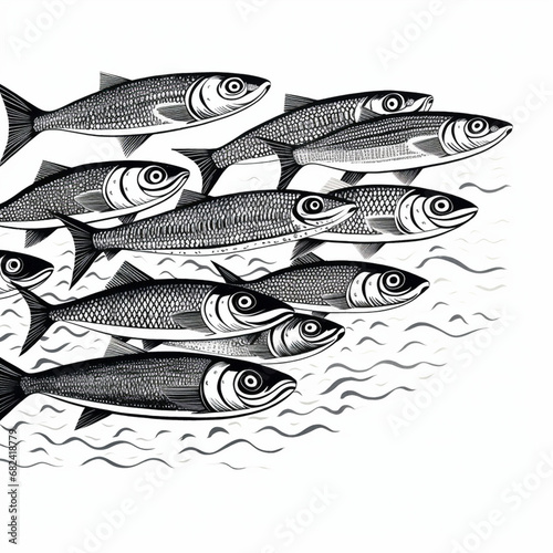 Sardine line art illustration, black and white created with Generative Ai