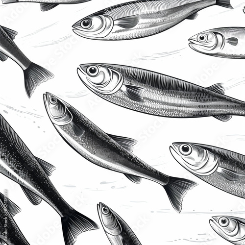 Sardine line art illustration, black and white created with Generative Ai
