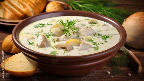 an image of a bowl of New England clam chowder with tender potatoes and clams in a creamy base