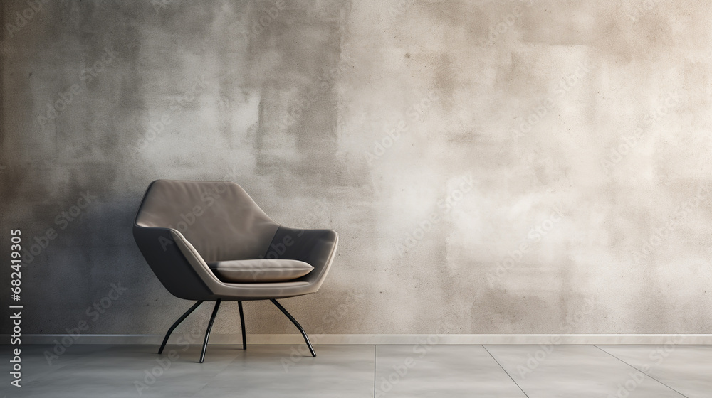 Obraz na płótnie Interior modern living - Grey wall with white chair on concrete floor w salonie