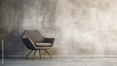 Interior modern living - Grey wall with white chair on concrete floor photo