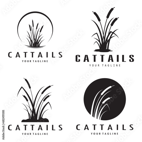 cattails or river reed grass plant logo design, aquatic plants, swamp, wild grass vector