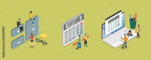 3D Isometric Flat Vector Illustration of Calculator App, Math Device