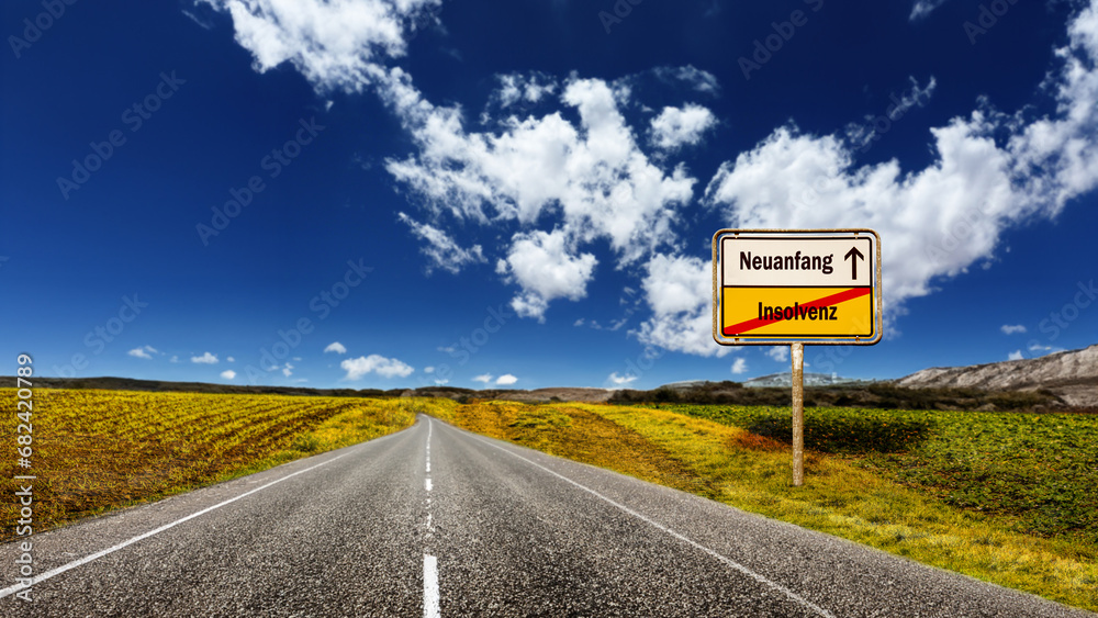 Signposts the direct way to fresh start versus bankruptcy - obrazy, fototapety, plakaty 