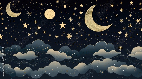 Night Sky With Moon And Stars