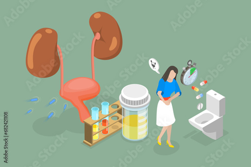 3D Isometric Flat Vector Illustration of Bladder Disease, Urinary Tract Infection