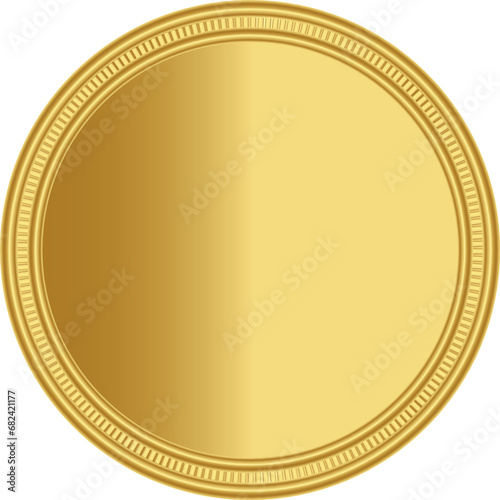 blank gold antique coin with ribbed outline on transparent