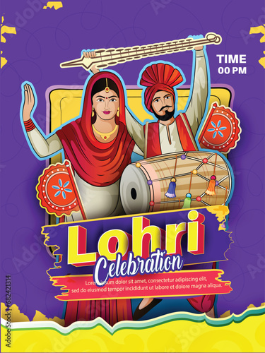creative poster sketch of Lohri festival for Punjabi festival.