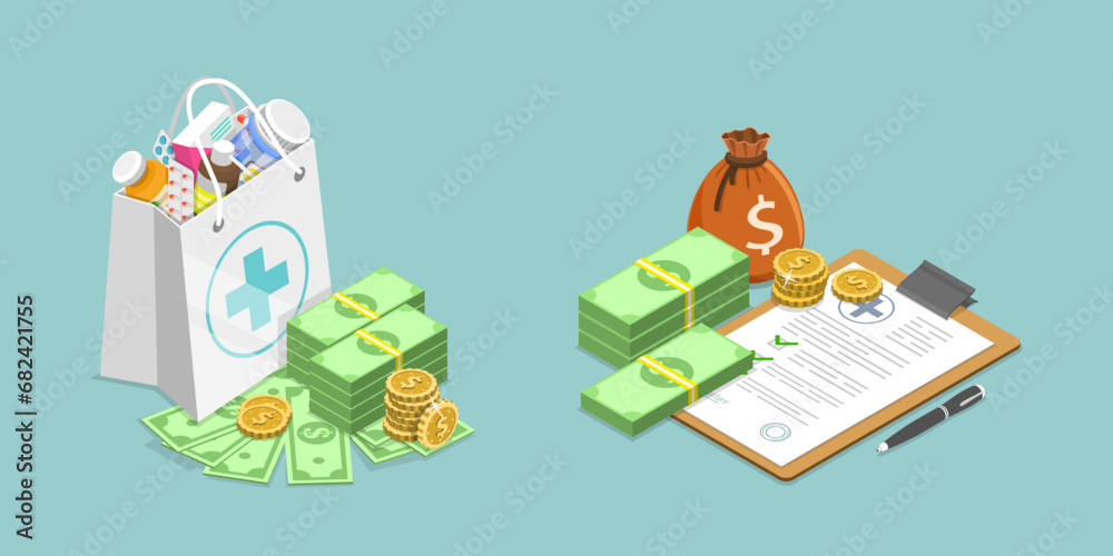 3D Isometric Flat Vector Illustration of Healthcare Bill, High Medical Expenses 3D Isometric Flat Vector Illustration of Healthcare Bill, High Medical Expenses