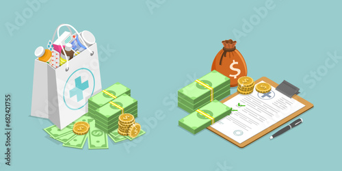 3D Isometric Flat Vector Illustration of Healthcare Bill, High Medical Expenses