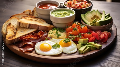 an image of a breakfast platter with a variety of omelets and toast