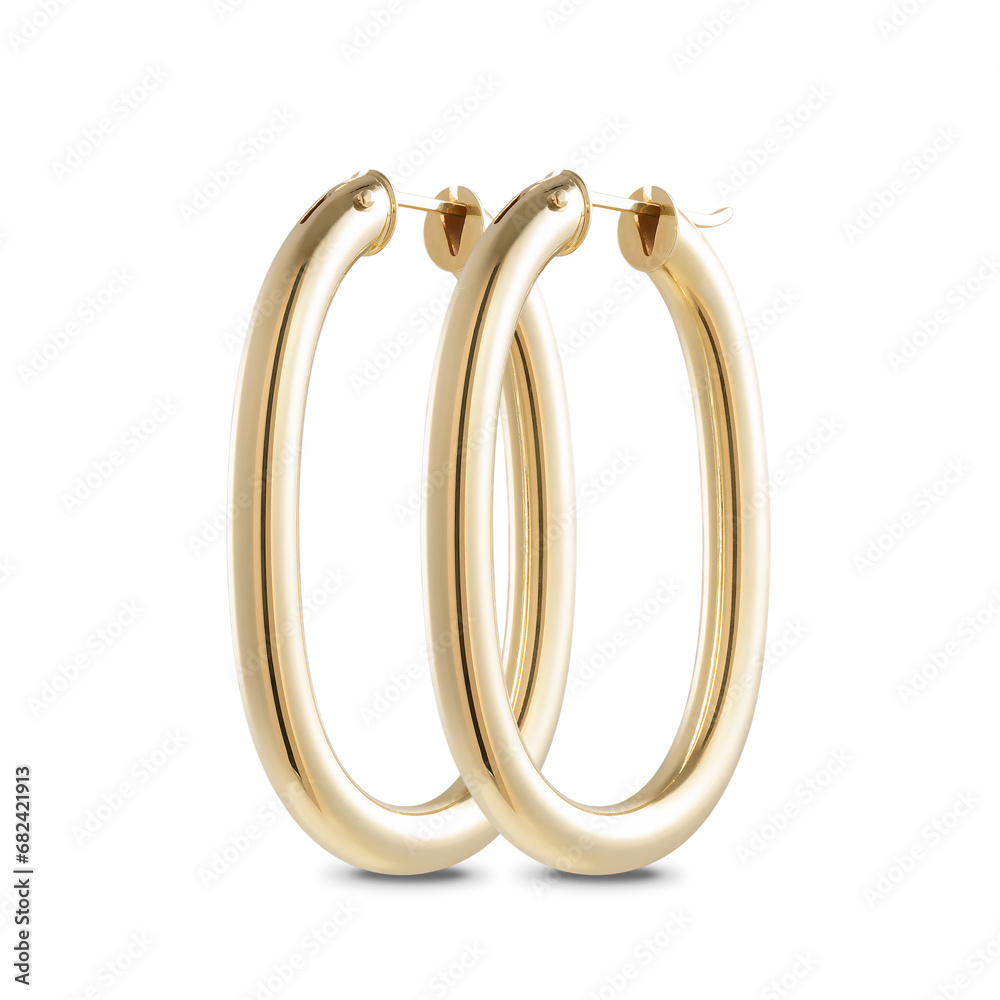 Gold hoop earrings isolated on white background. Gold hoop earrings isolated on white background.