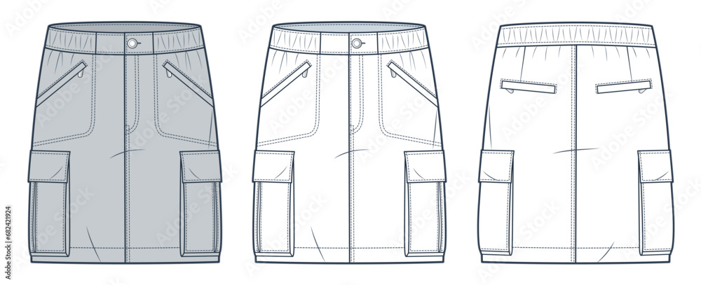 Cargo mini Skirt technical fashion illustration. Denim Skirt fashion ...