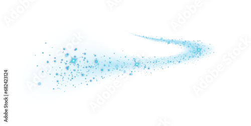 Fototapeta Naklejka Na Ścianę i Meble -  Blue sparks and blue stars shine with special light. Sparkles. Christmas light effect. Sparkling magical dust particles. Abstract light lines of motion and speed, with flying dust glitter. PNG.