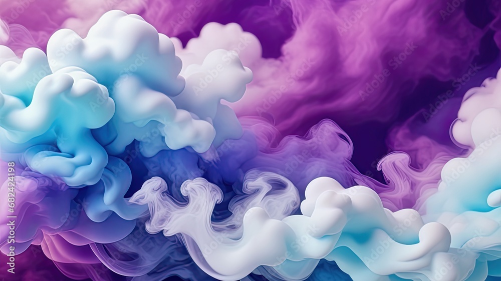 Obraz premium Abstract purple and blue coloured smoke on a dark background, AI generated