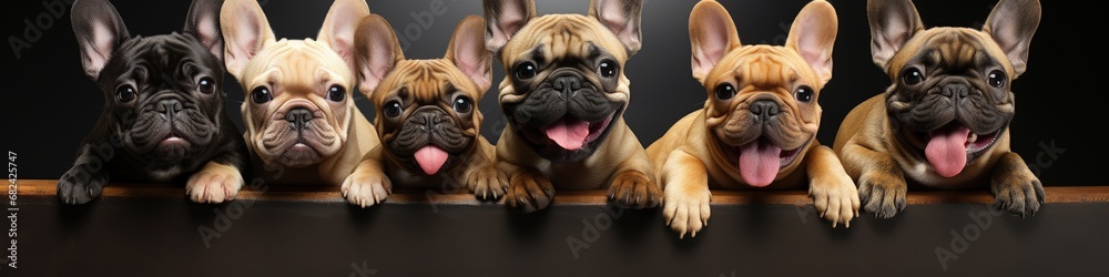 Adorable French Bulldog Puppies on Black Background