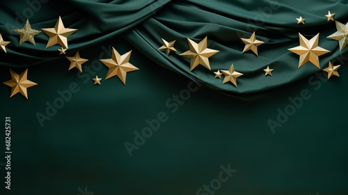 Happy New 2024 Year. Stars on green background. New Year greeting card, banner template.
