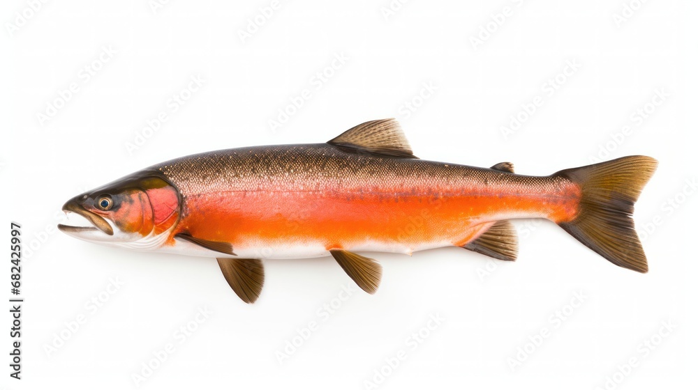 Isolated Arctic char fish depicted against a plain white backdrop. Isolated Arctic char fish depicted against a plain white backdrop.