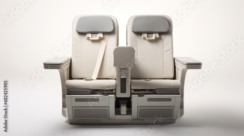 Isolated Aircraft Seating with Deployed and Stowed Tray Table on White Background