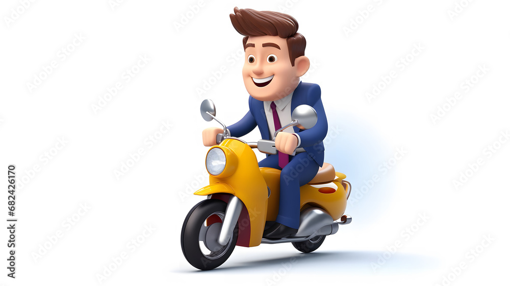 business man riding 3d cartoon on a white background. business man riding 3d cartoon on a white background.