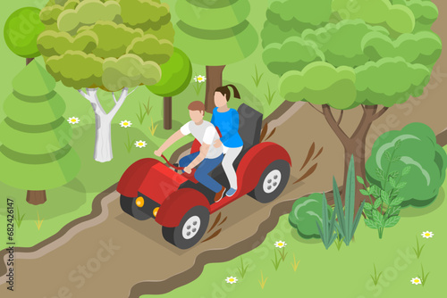 3D Isometric Flat Vector Illustration of ATV Tour  Active Vacation