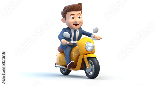 business man riding 3d cartoon on a white background.