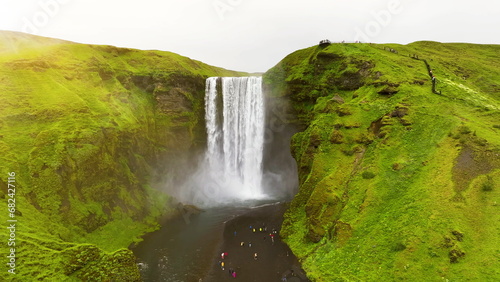 4K aerial video of Skogafoss waterfall. South Iceland. Epic Drone