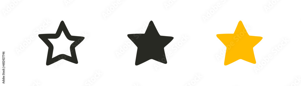Hand drawn vector star icon in doodle style on white background. Could be used as pattern or standalone element. Line flat and colored vector illustration. Hand drawn vector star icon in doodle style on white background. Could be used as pattern or standalone element. Line flat and colored vector illustration.