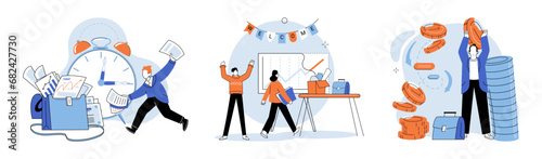 Business chaos. Vector illustration. The business chaos metaphor illustrates challenges and difficulties encountered in disorganized and stressful work setting Problems arise, causing stress