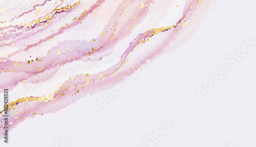 Elegant marble stone texture border with gold waves and glitter dust.