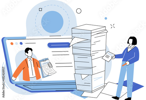 Paperwork. Vector illustration. Financial reports are crucial for companys management Numerous emails related to finance and paperwork are received The constant flow paperwork ccreate sense chaos