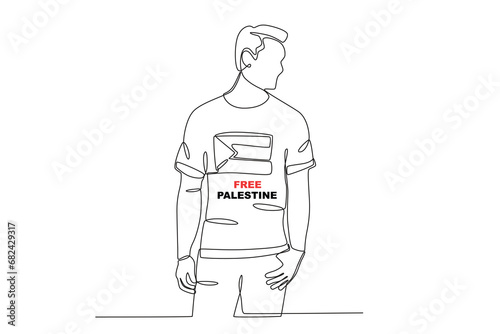 A man defending Palestine. Palestine solidarity one-line drawing
