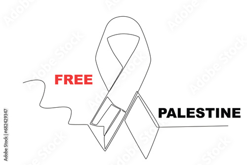A ribbon defending Palestine. Palestine solidarity one-line drawing