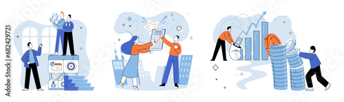 Successful business. Vector illustration. Creativity and innovation are essential for finding solutions Planning and improvement are necessary for organizational success Collaboration leads