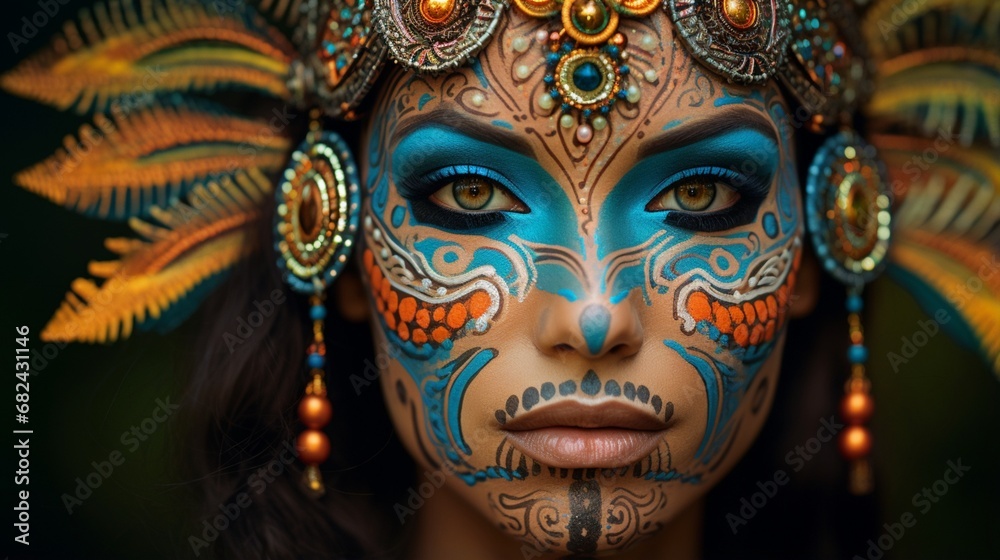 A captivating photo of an elaborate, boho-inspired face paint design.