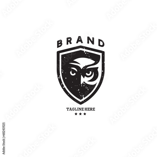 vintage owl shield logo design vector template illustration