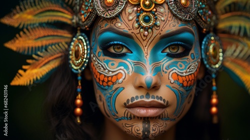 A captivating photo of an elaborate, boho-inspired face paint design.